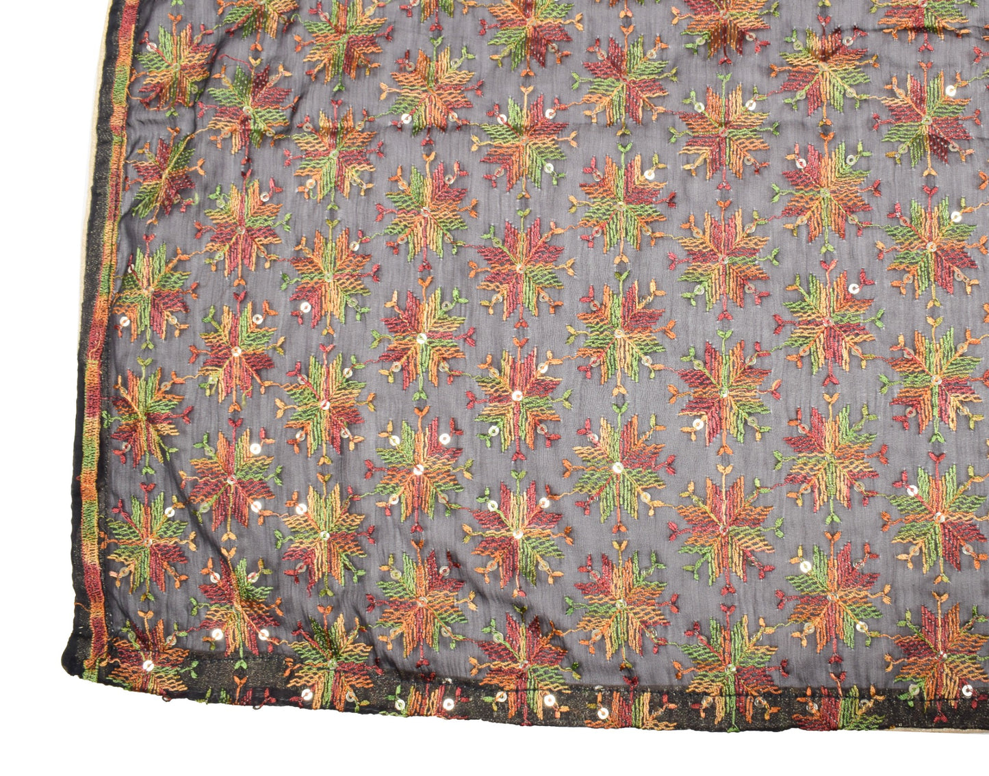 Sushila Vintage Bagh Phulkari Dupatta Art Chiffon Black Embroidered Long Stole