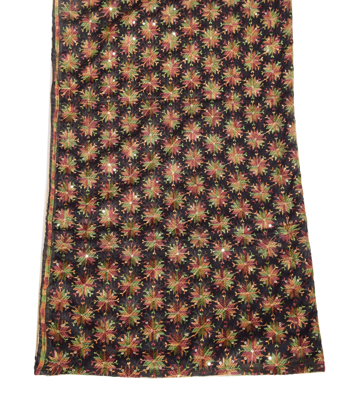 Sushila Vintage Bagh Phulkari Dupatta Art Chiffon Black Embroidered Long Stole