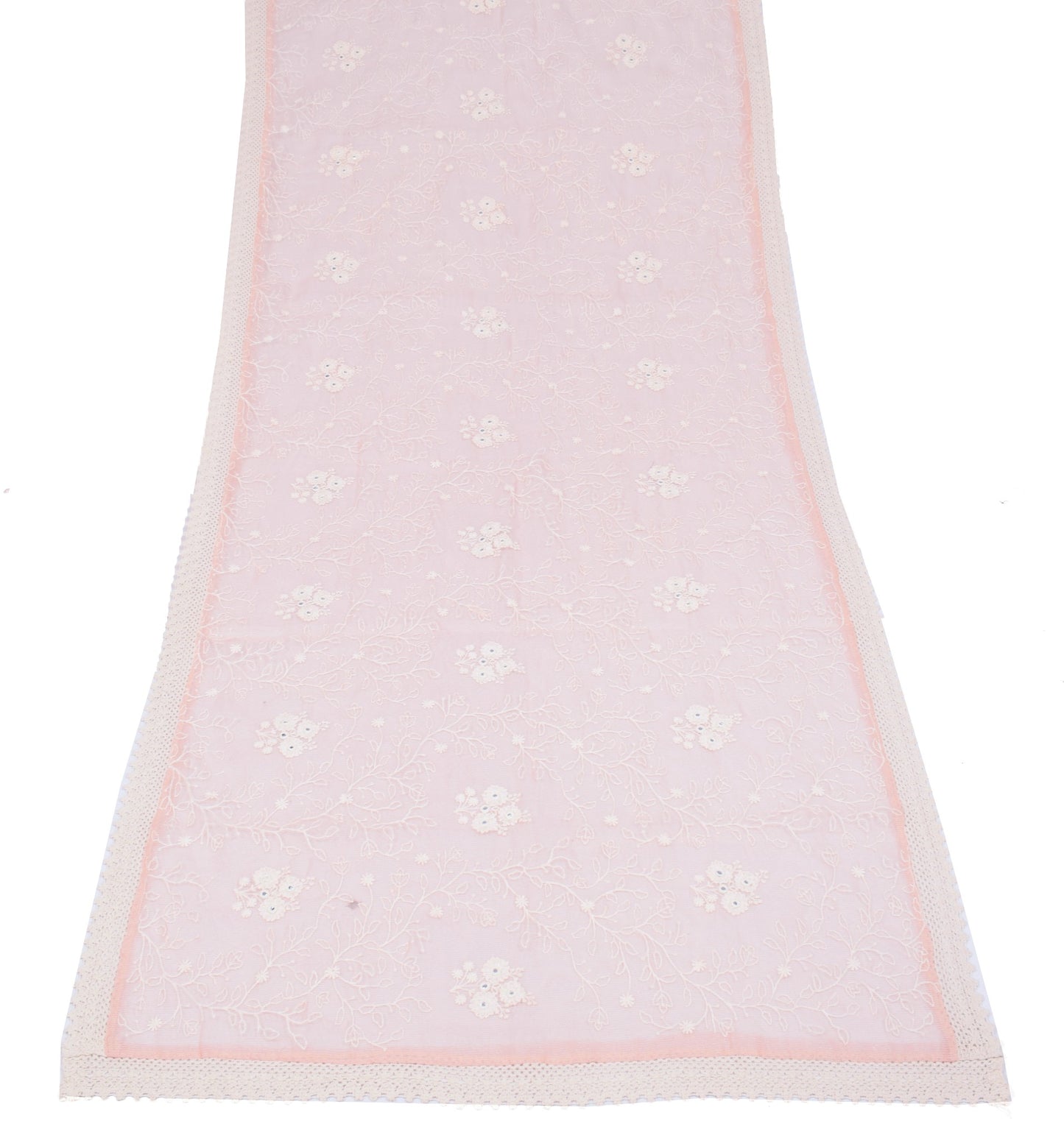 Sushila Vintage Pink Art Silk Dupatta Embroidered with Crochet Border Long Stole
