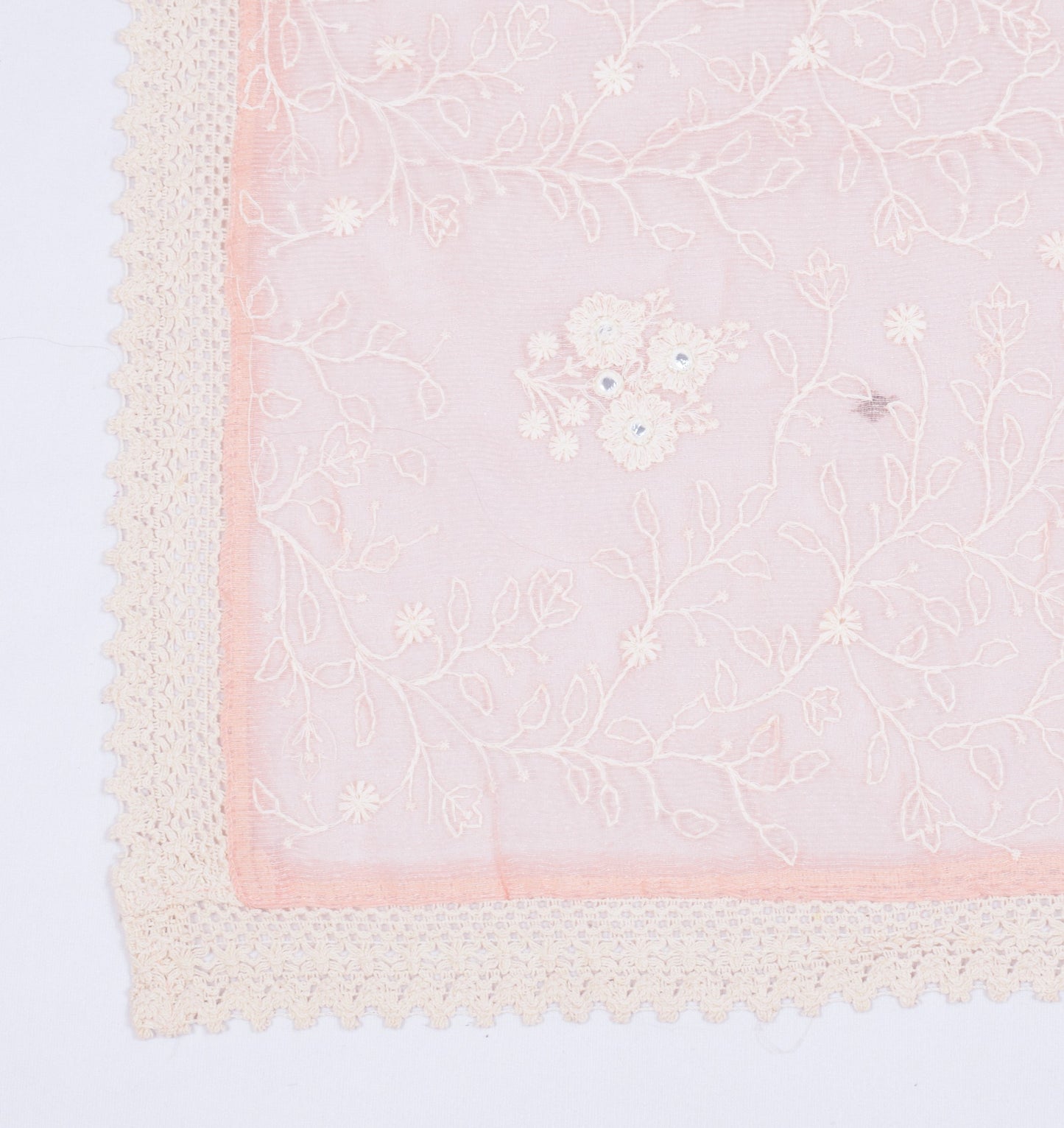 Sushila Vintage Pink Art Silk Dupatta Embroidered with Crochet Border Long Stole