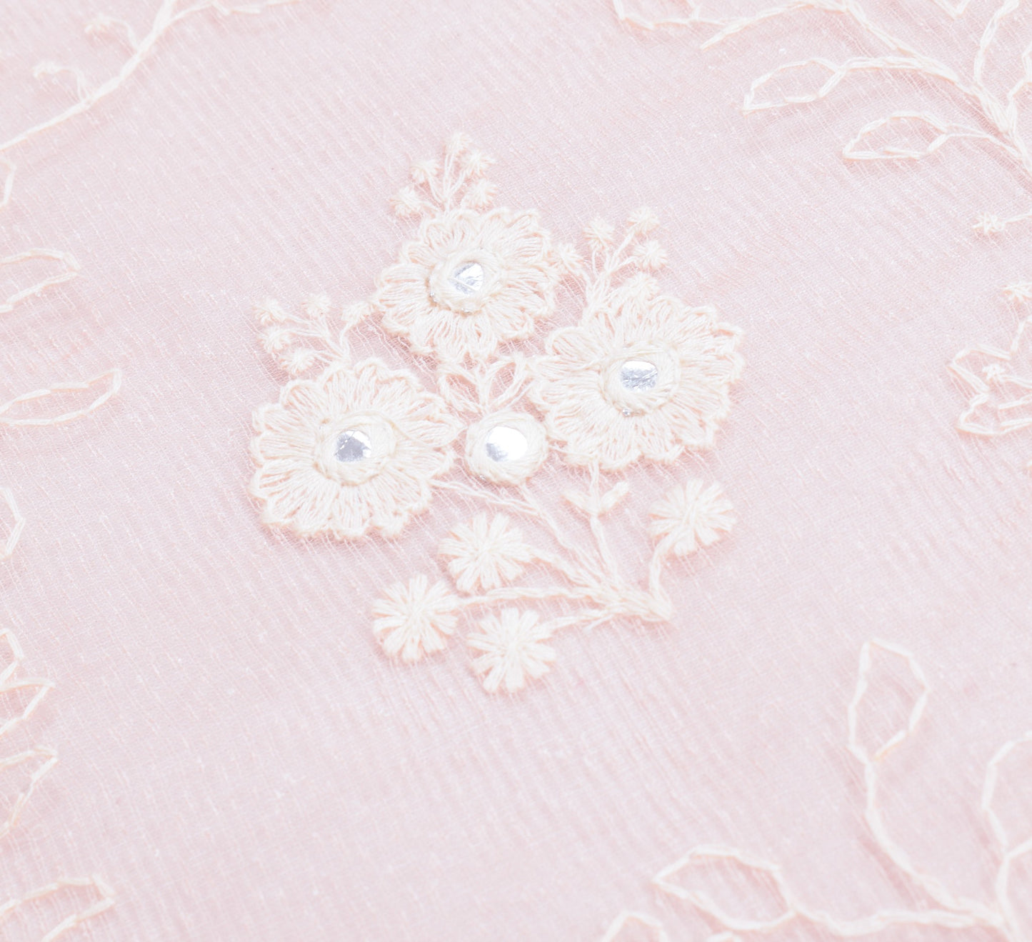 Sushila Vintage Pink Art Silk Dupatta Embroidered with Crochet Border Long Stole