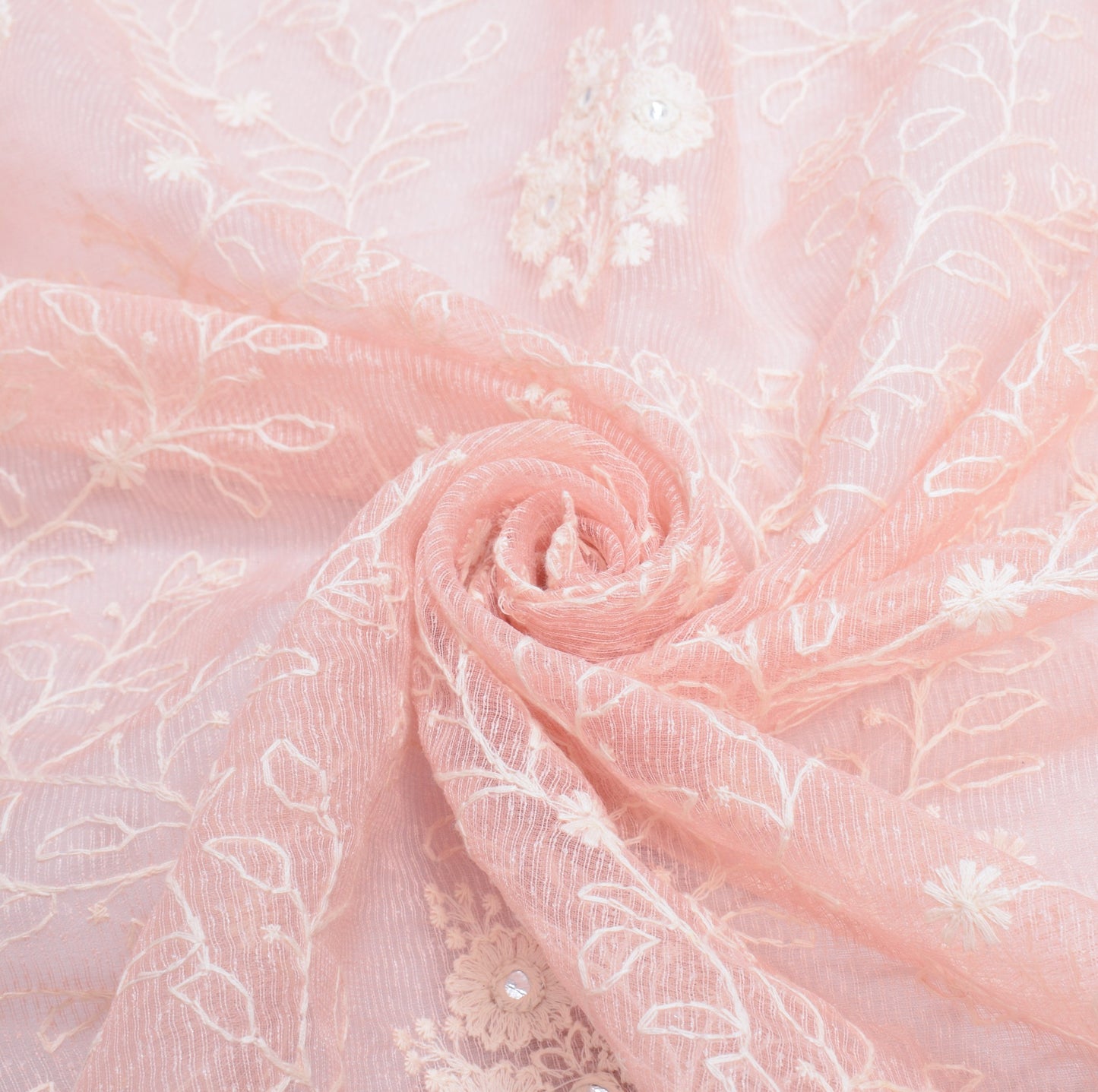 Sushila Vintage Pink Art Silk Dupatta Embroidered with Crochet Border Long Stole