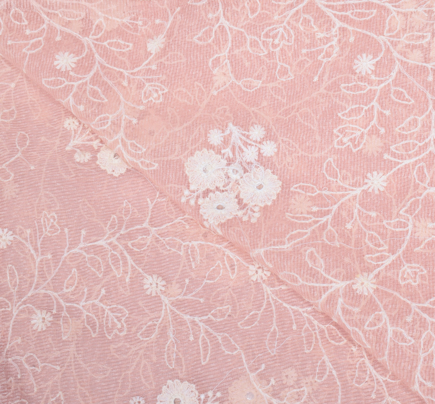 Sushila Vintage Pink Art Silk Dupatta Embroidered with Crochet Border Long Stole