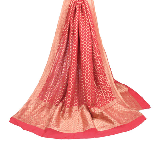 Sushila Vintage Red Banarasi Dupatta Pure Georgette Laheriya Woven Long Stole