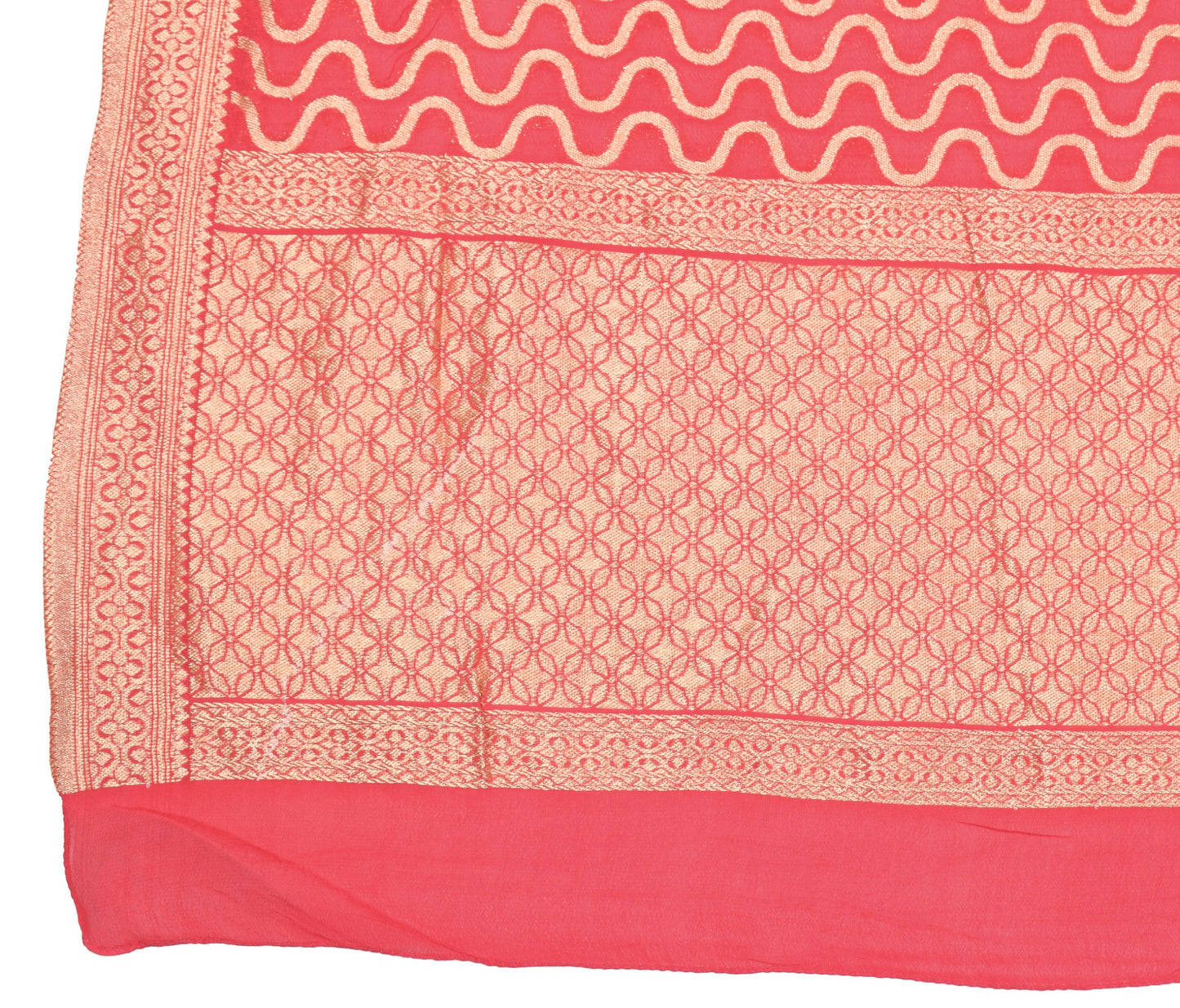 Sushila Vintage Red Banarasi Dupatta Pure Georgette Laheriya Woven Long Stole