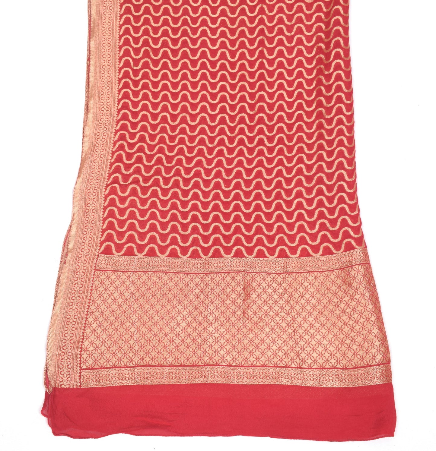 Sushila Vintage Red Banarasi Dupatta Pure Georgette Laheriya Woven Long Stole