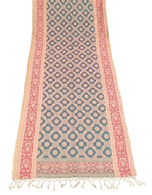 Sushila Vintage Banarasi Zari Browsed Dupatta Pure Satin Teal Green Long Stole