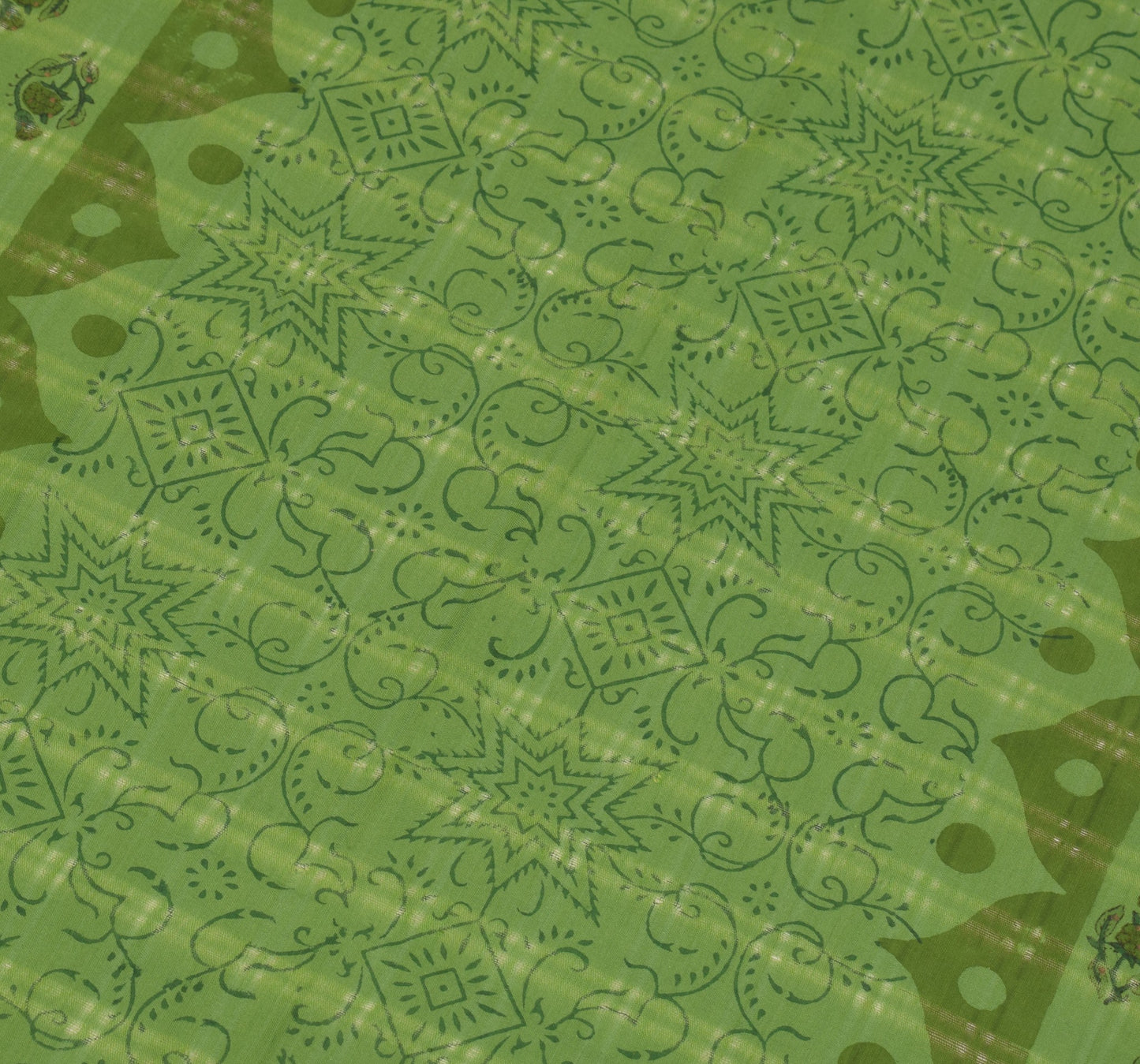 Sushila Vintage Green Floral Dupatta Hand Block Printed Pure Cotton Long Stole