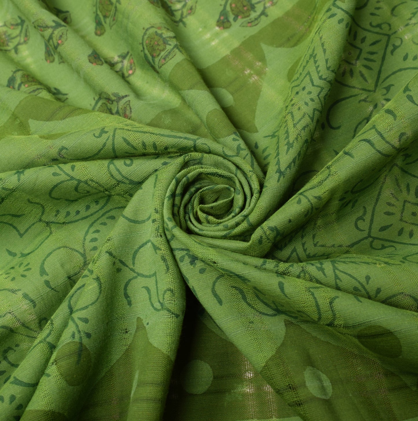 Sushila Vintage Green Floral Dupatta Hand Block Printed Pure Cotton Long Stole