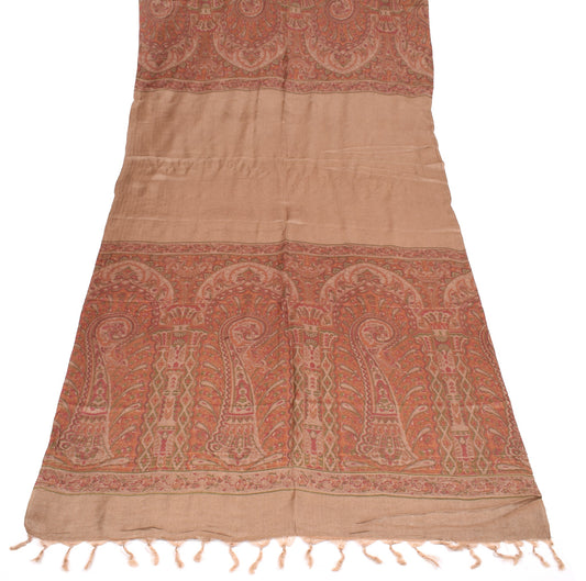 Sushila Vintage Pure Woolen Dupatta Printed Paisley Brown Soft Shawl Long Stole