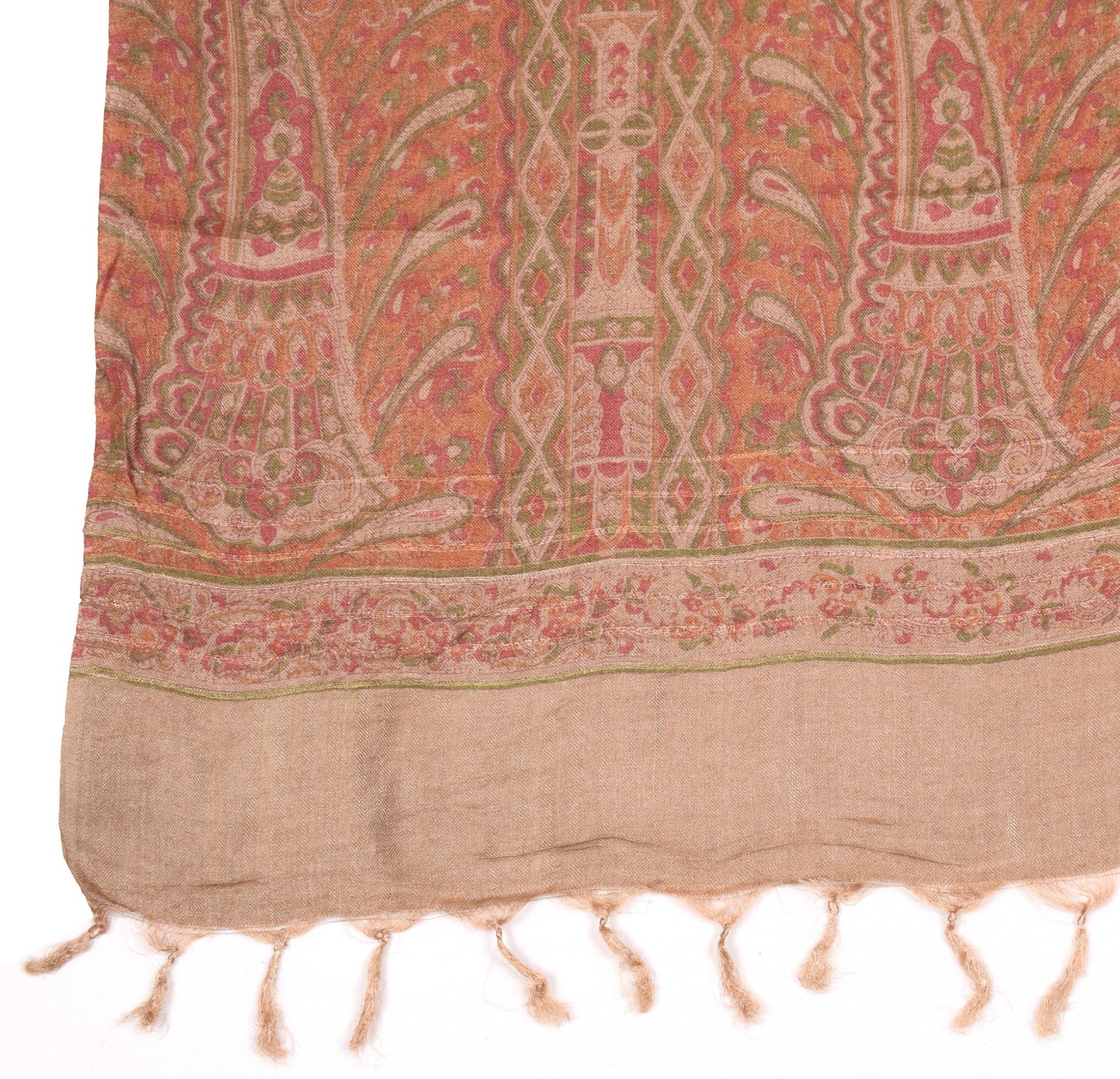 Sushila Vintage Pure Woolen Dupatta Printed Paisley Brown Soft Shawl Long Stole