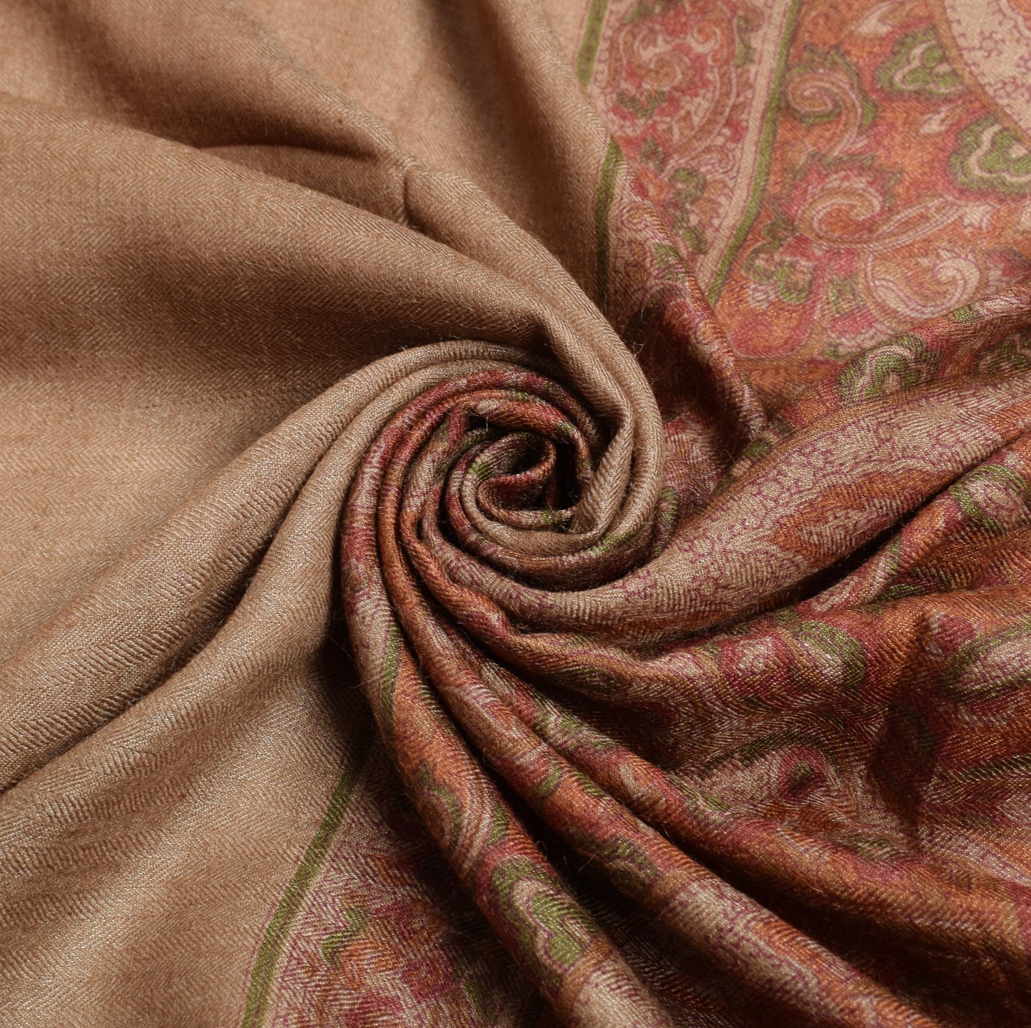 Sushila Vintage Pure Woolen Dupatta Printed Paisley Brown Soft Shawl Long Stole
