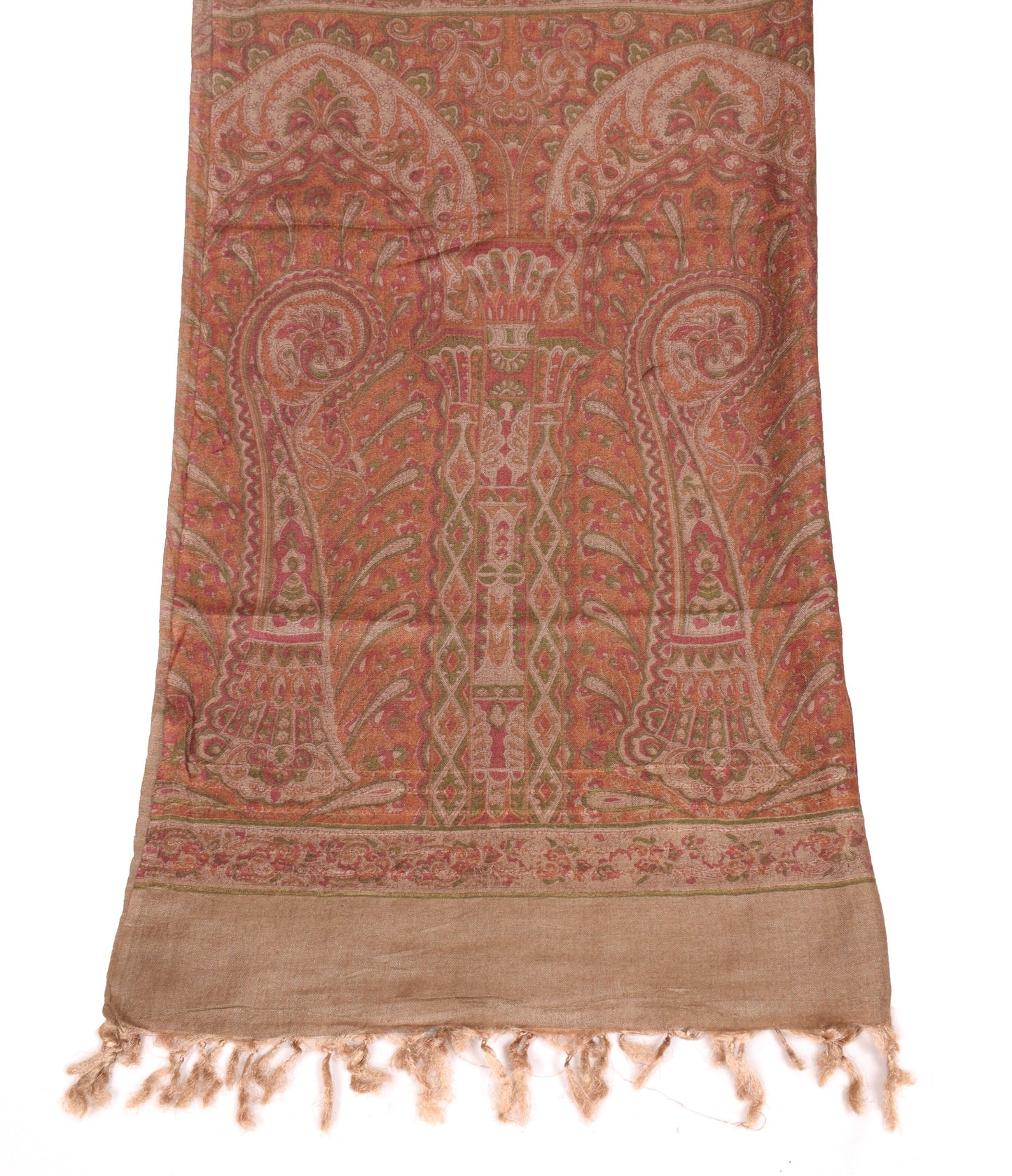 Sushila Vintage Pure Woolen Dupatta Printed Paisley Brown Soft Shawl Long Stole
