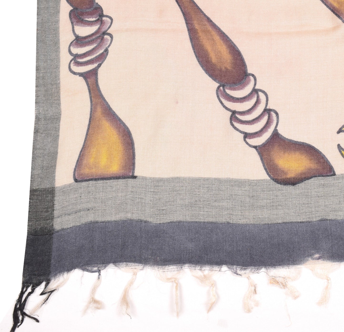 Sushila Vintage Floral Hand Printed Dupatta Light Brown Pure Woolen Long Stole
