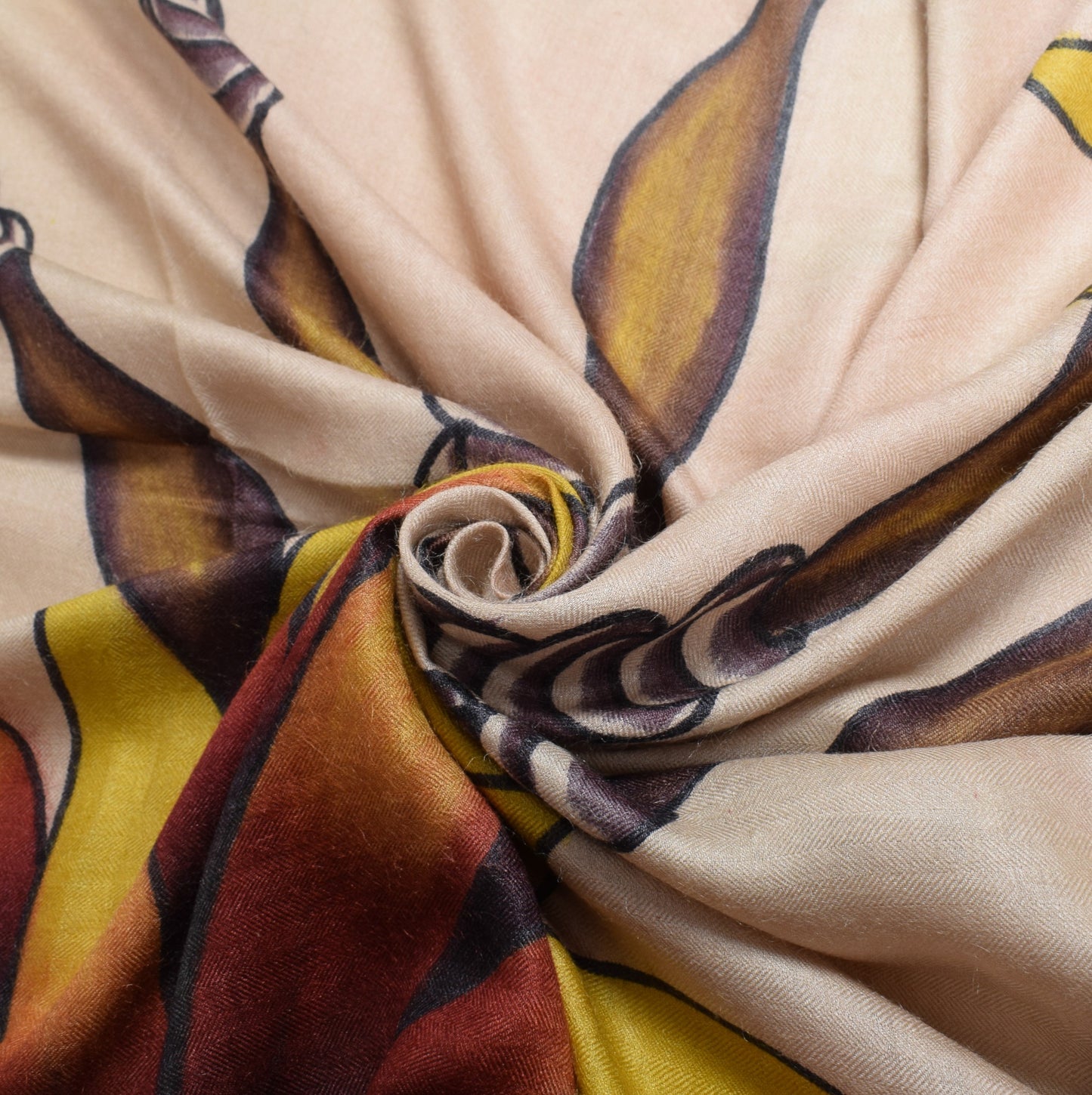 Sushila Vintage Floral Hand Printed Dupatta Light Brown Pure Woolen Long Stole