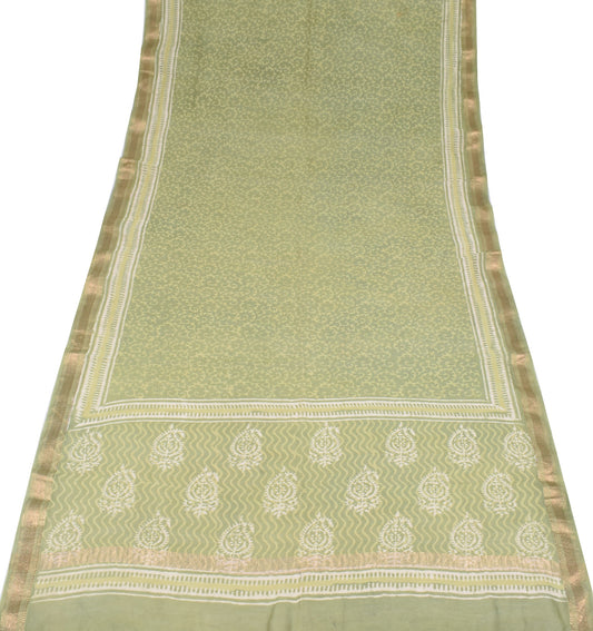 Sushila Vintage Green Handmade Dupatta Pure Cotton Silk Printed Soft Long Stole