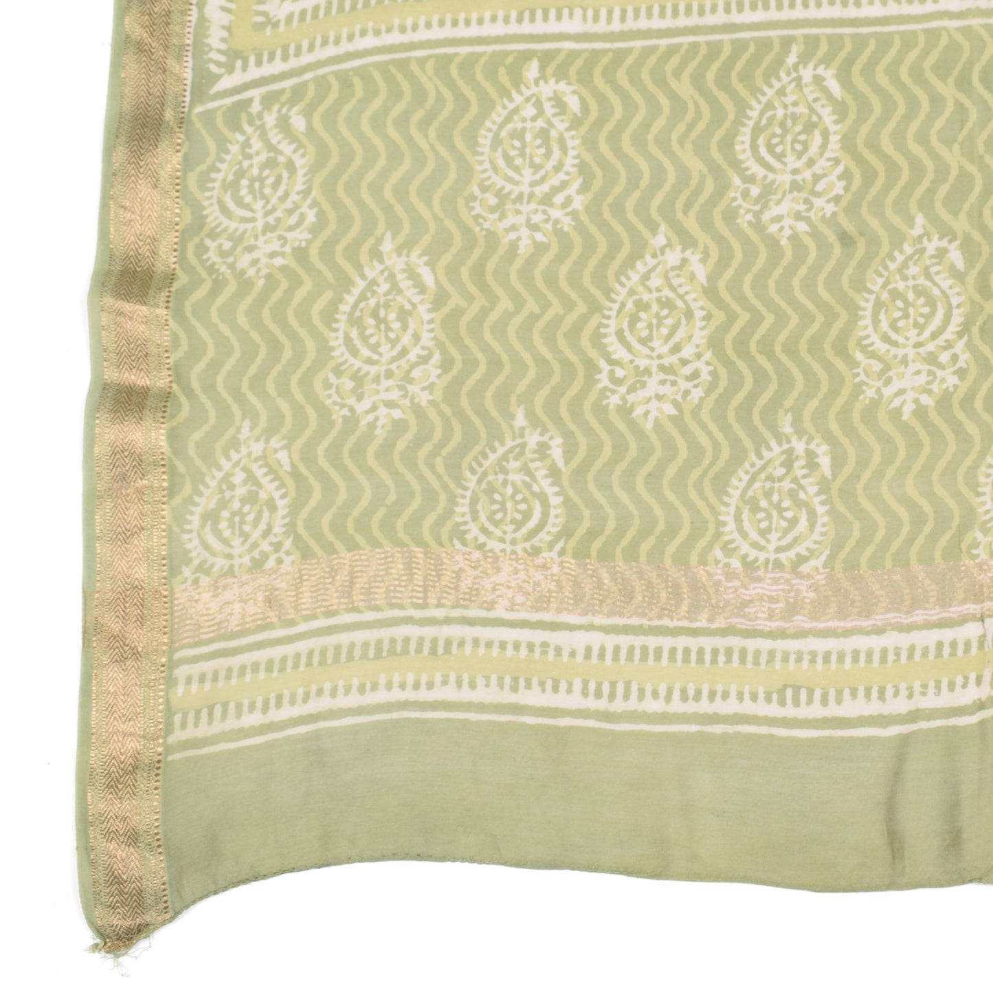 Sushila Vintage Green Handmade Dupatta Pure Cotton Silk Printed Soft Long Stole
