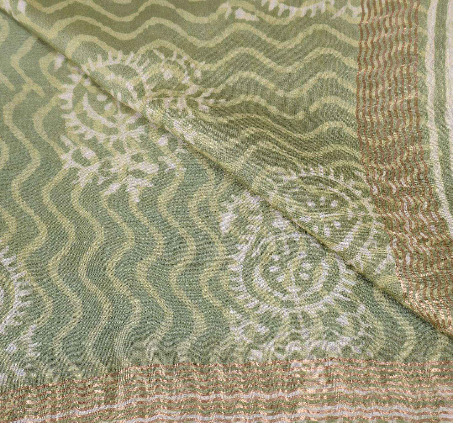 Sushila Vintage Green Handmade Dupatta Pure Cotton Silk Printed Soft Long Stole