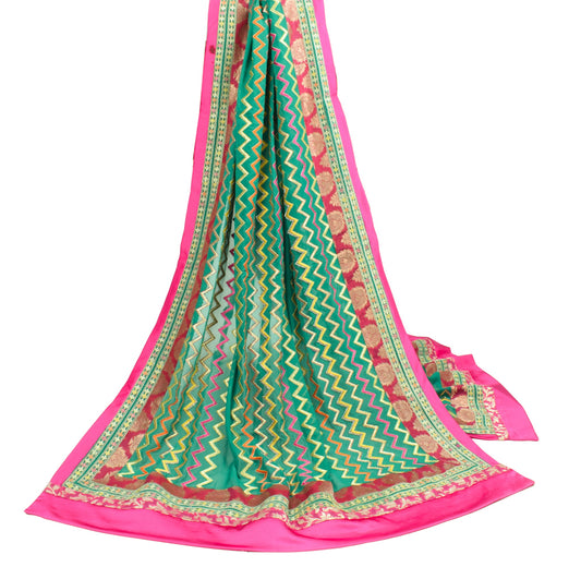 Sushila Vintage Green Embroidered Dupatta Patch Border Pure Georgette Long Stole