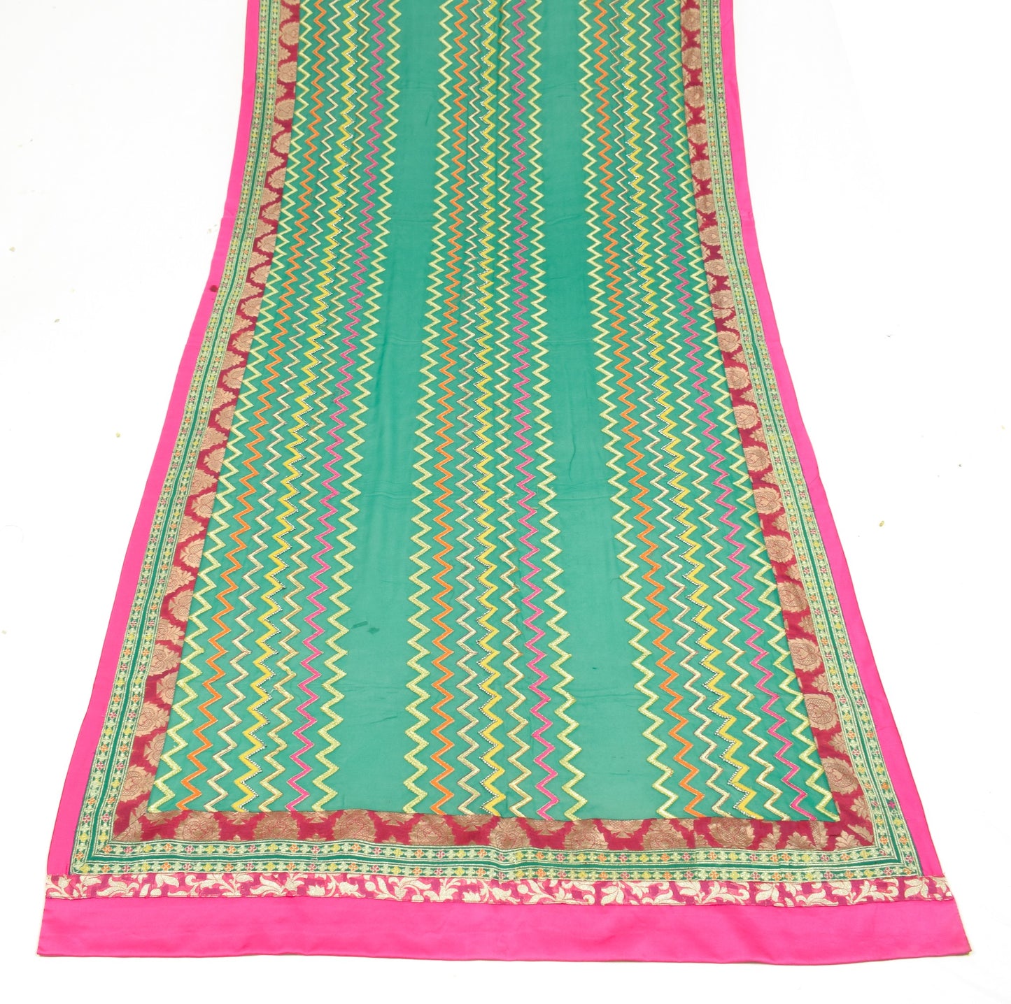 Sushila Vintage Green Embroidered Dupatta Patch Border Pure Georgette Long Stole