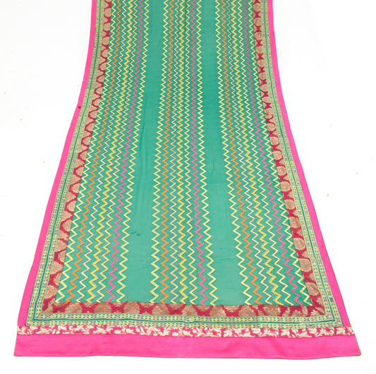 Sushila Vintage Green Embroidered Dupatta Patch Border Pure Georgette Long Stole