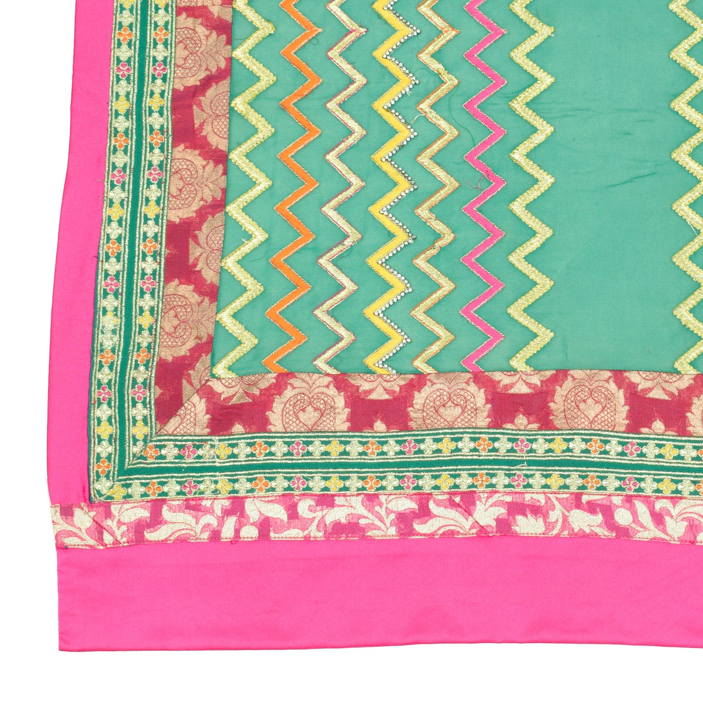 Sushila Vintage Green Embroidered Dupatta Patch Border Pure Georgette Long Stole