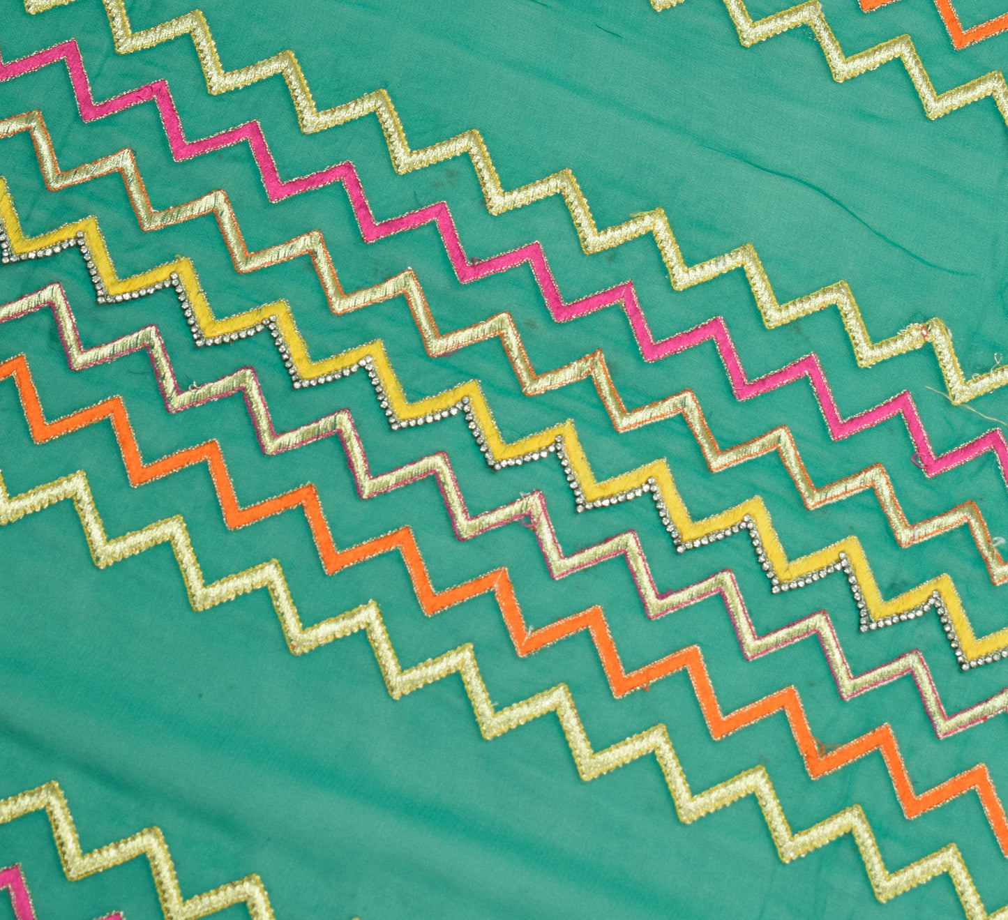 Sushila Vintage Green Embroidered Dupatta Patch Border Pure Georgette Long Stole