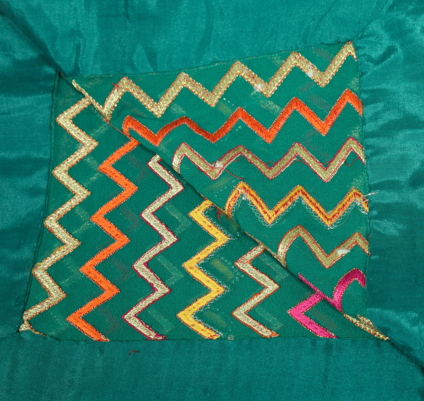 Sushila Vintage Green Embroidered Dupatta Patch Border Pure Georgette Long Stole
