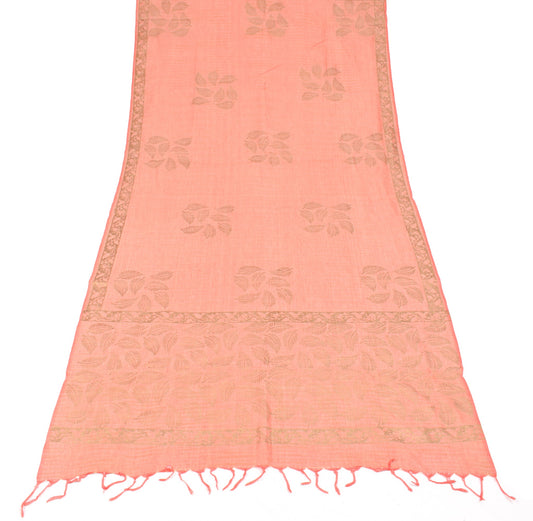 Sushila Vintage Peach Dupatta Pure Cotton Silk Leaves Print HandBlock Long Stole