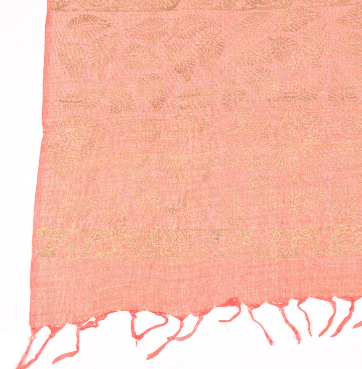 Sushila Vintage Peach Dupatta Pure Cotton Silk Leaves Print HandBlock Long Stole