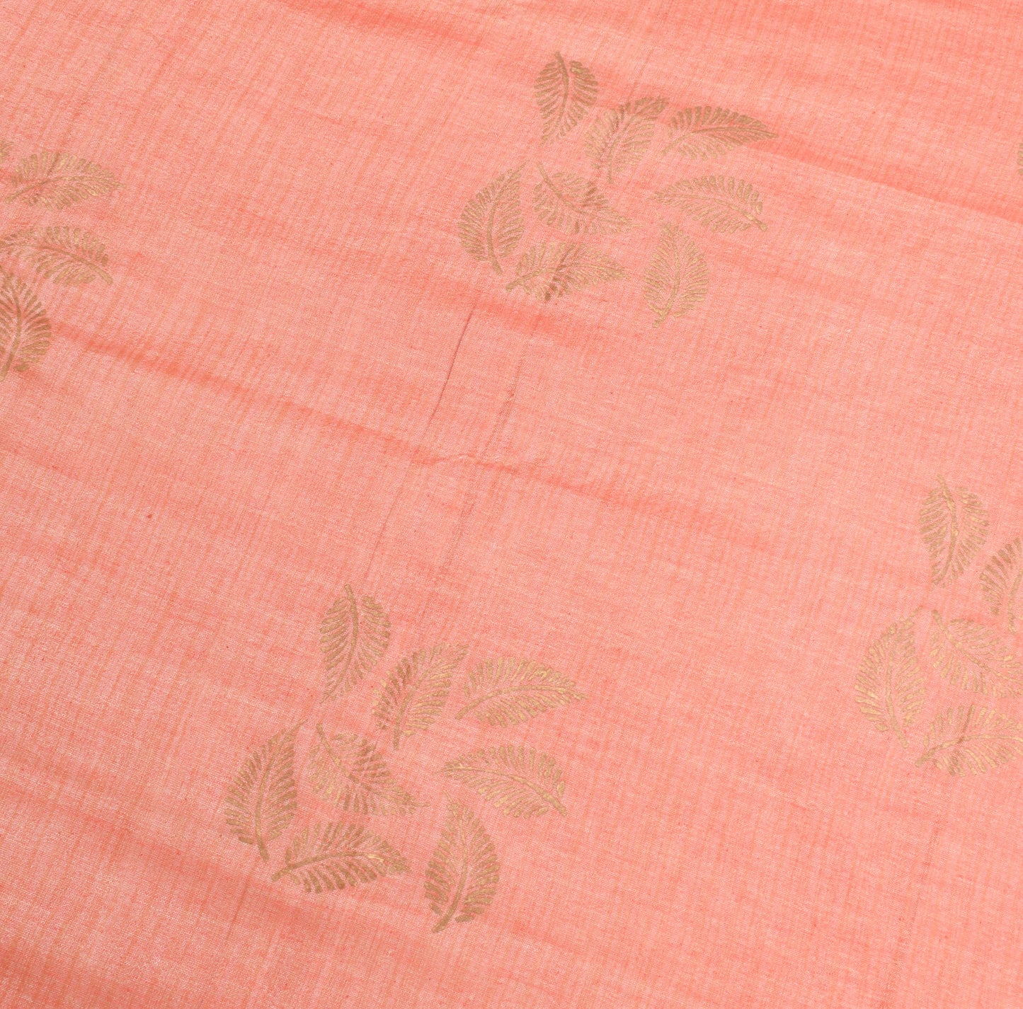 Sushila Vintage Peach Dupatta Pure Cotton Silk Leaves Print HandBlock Long Stole