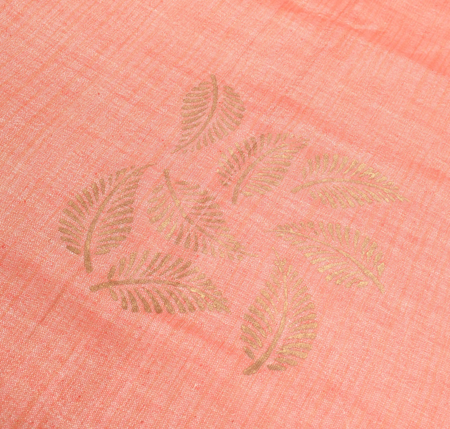 Sushila Vintage Peach Dupatta Pure Cotton Silk Leaves Print HandBlock Long Stole