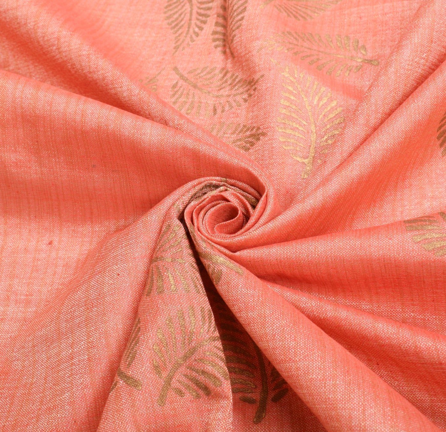 Sushila Vintage Peach Dupatta Pure Cotton Silk Leaves Print HandBlock Long Stole