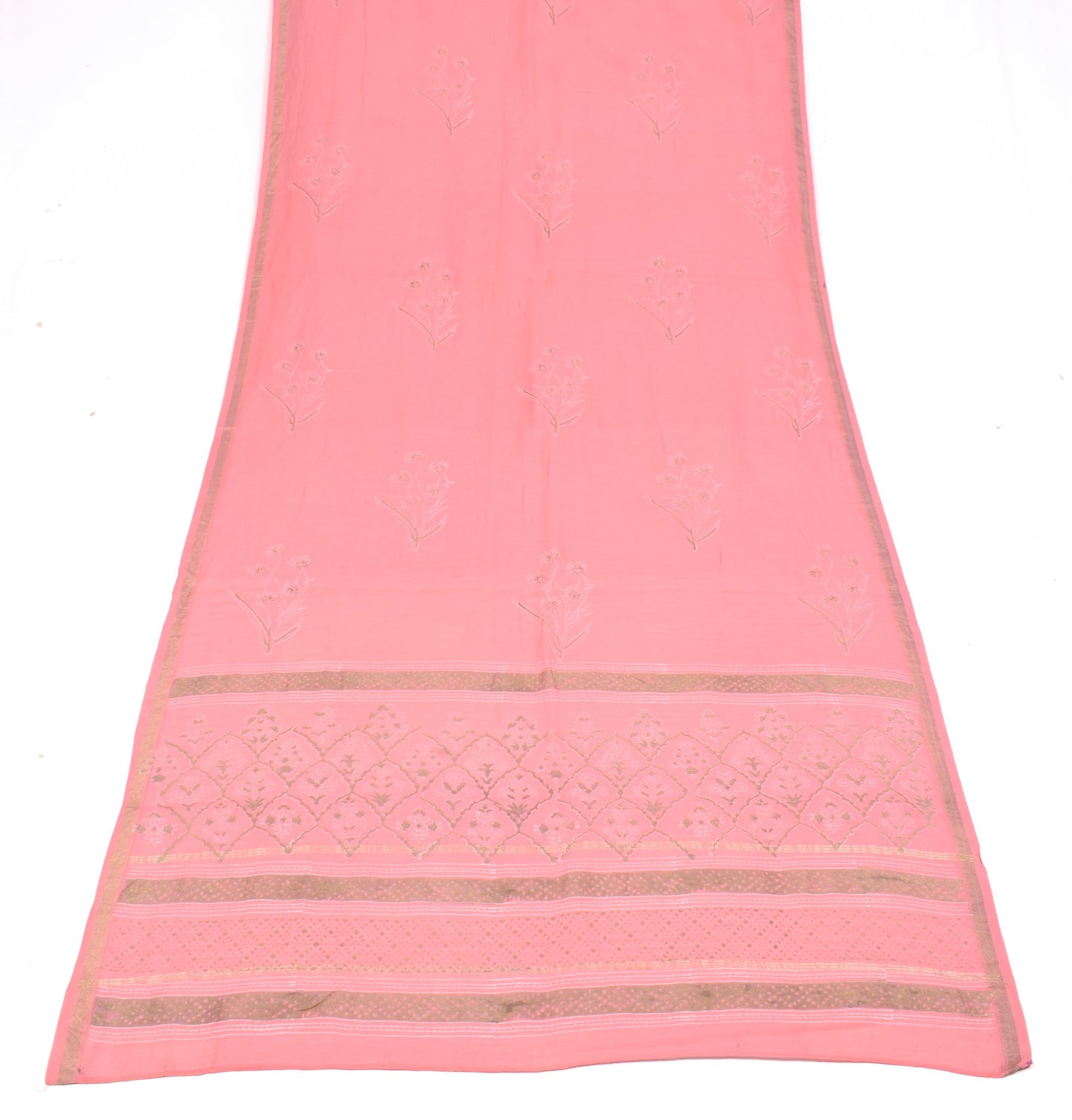 Sushila Vintage Floral Pink Dupatta Pure Cotton Silk Printed Handmade Long Stole