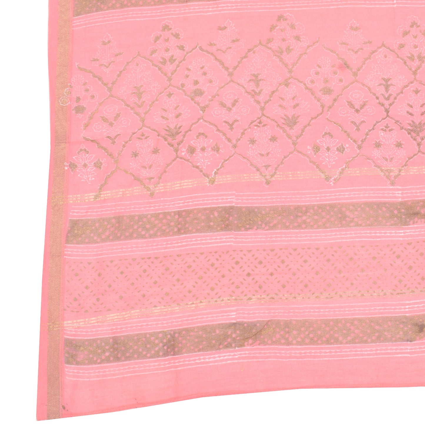 Sushila Vintage Floral Pink Dupatta Pure Cotton Silk Printed Handmade Long Stole