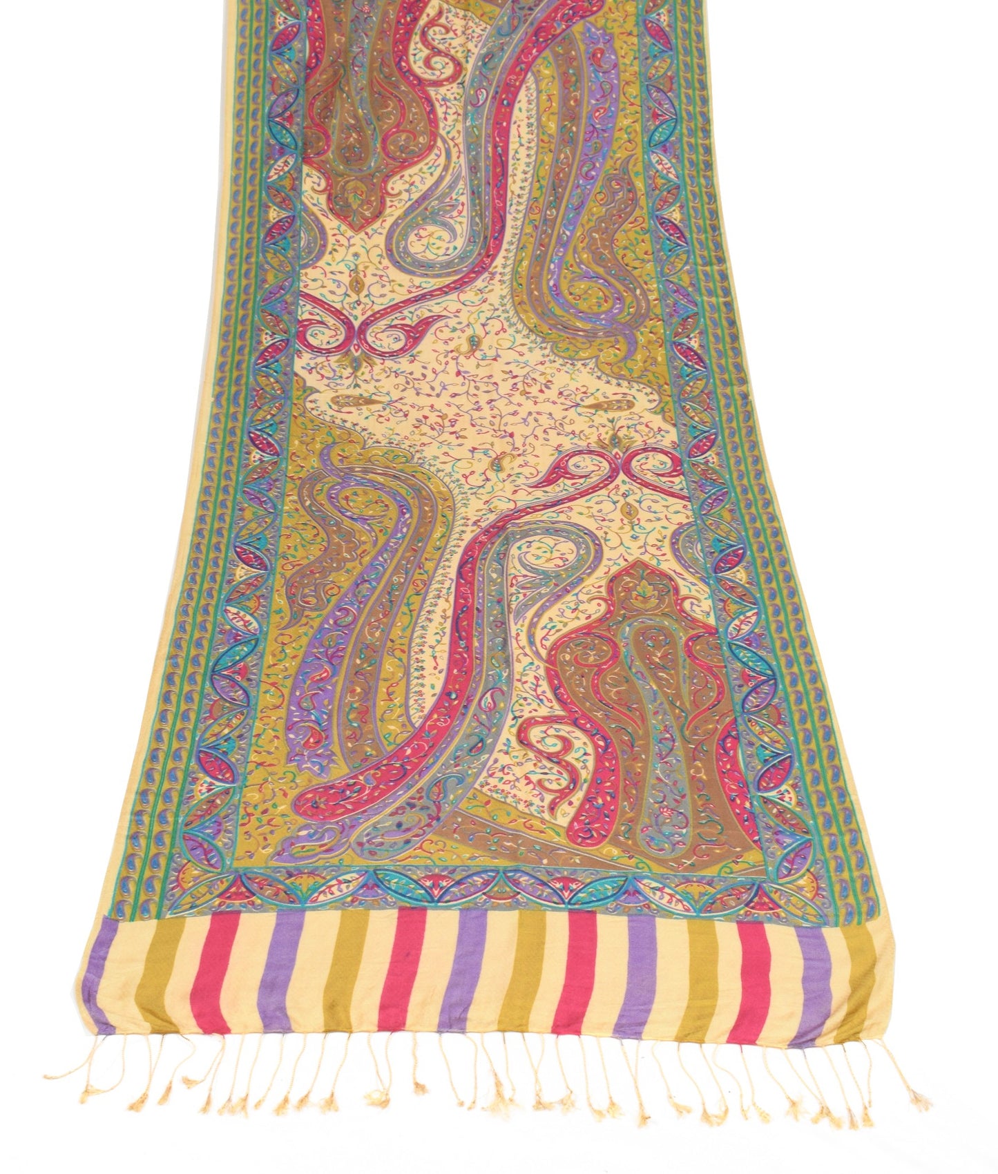 Sushila Vintage Beige paisley Dupatta Printed&Woven Pure Woolen Soft Long Stole