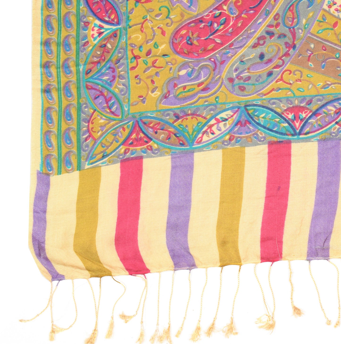 Sushila Vintage Beige paisley Dupatta Printed&Woven Pure Woolen Soft Long Stole