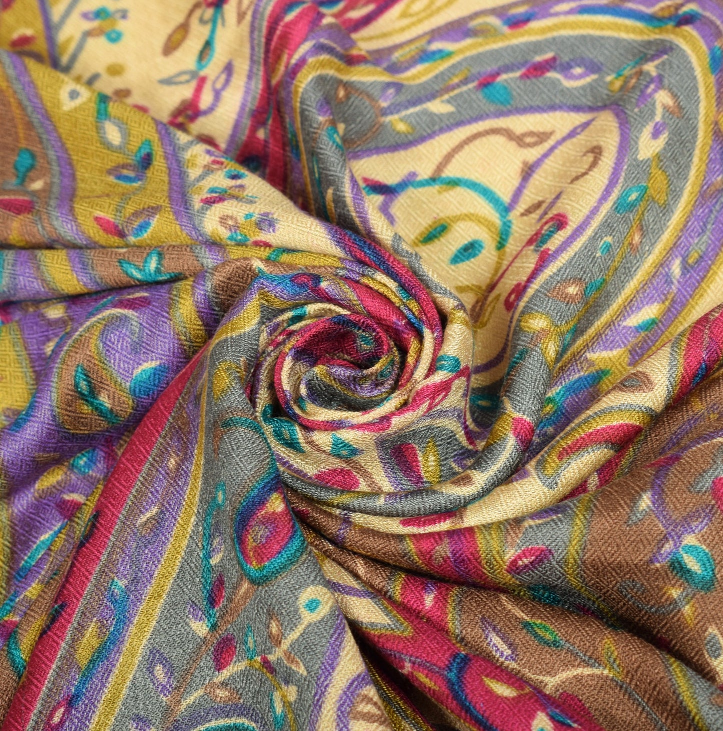 Sushila Vintage Beige paisley Dupatta Printed&Woven Pure Woolen Soft Long Stole