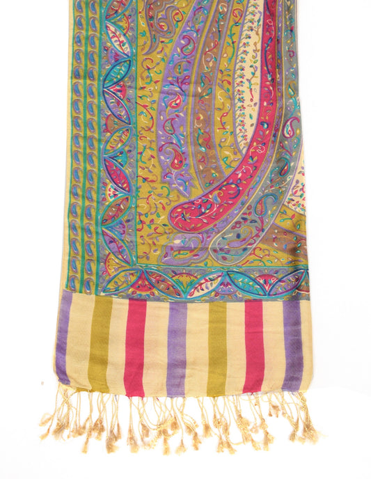 Sushila Vintage Beige paisley Dupatta Printed&Woven Pure Woolen Soft Long Stole