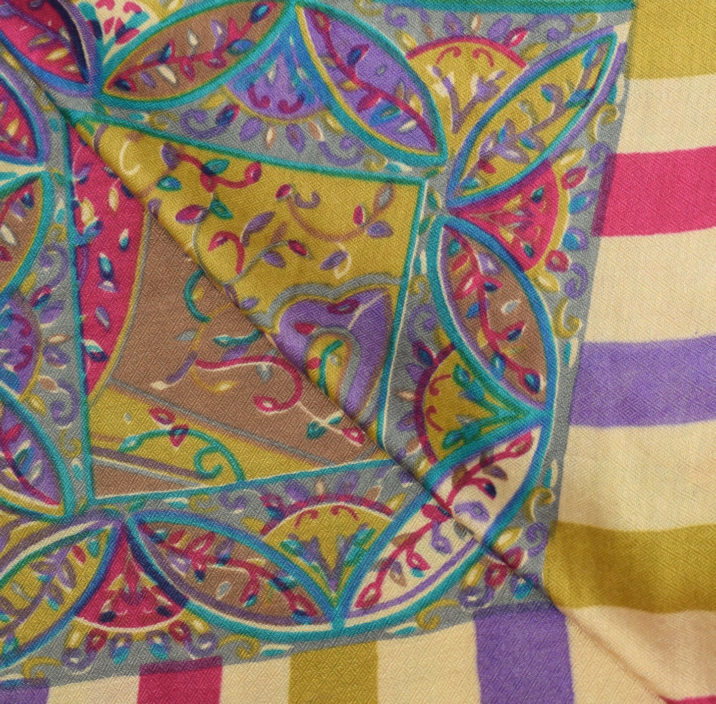 Sushila Vintage Beige paisley Dupatta Printed&Woven Pure Woolen Soft Long Stole