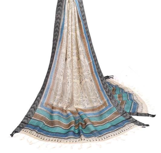 Sushila Vintage Cream Handmade Dupatta Warli Art Printed Pure Woolen Long Stole
