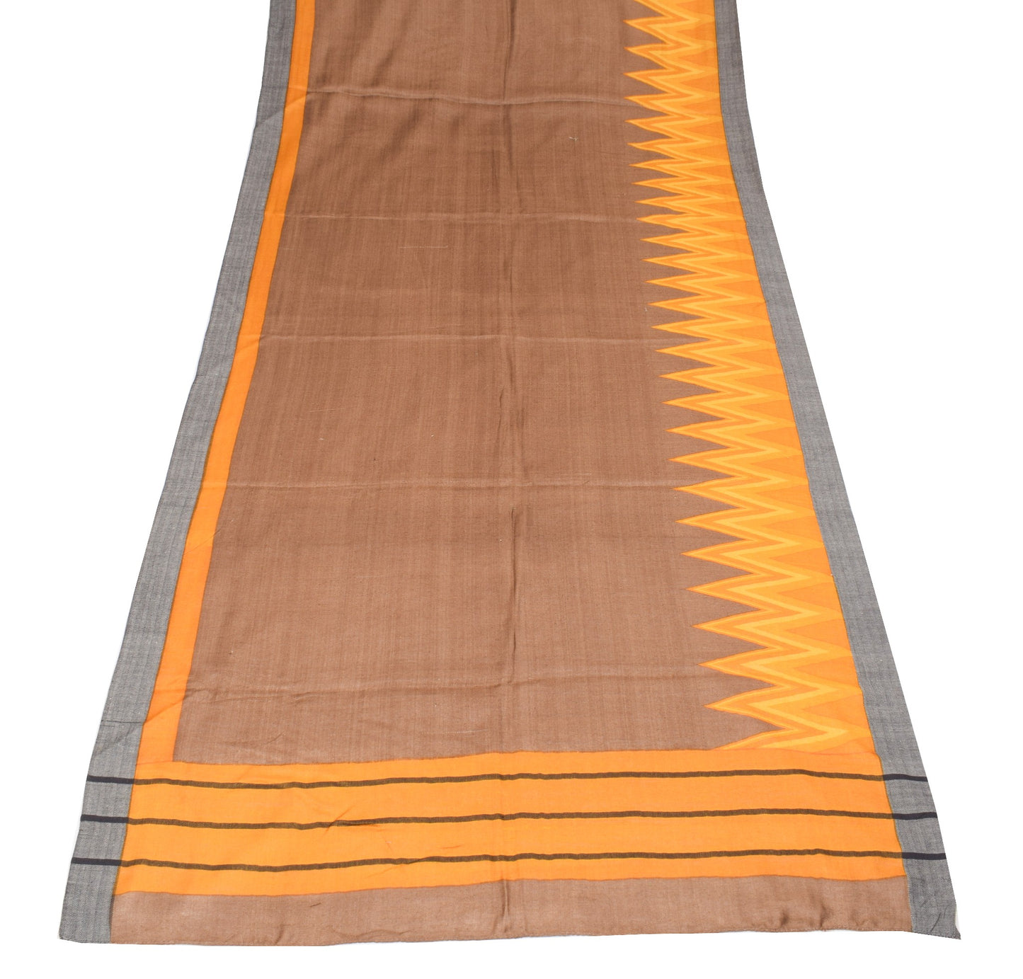 Sushila Vintage Brown Dupatta Pure Woolen Hand Block Printed Soft Long Stole