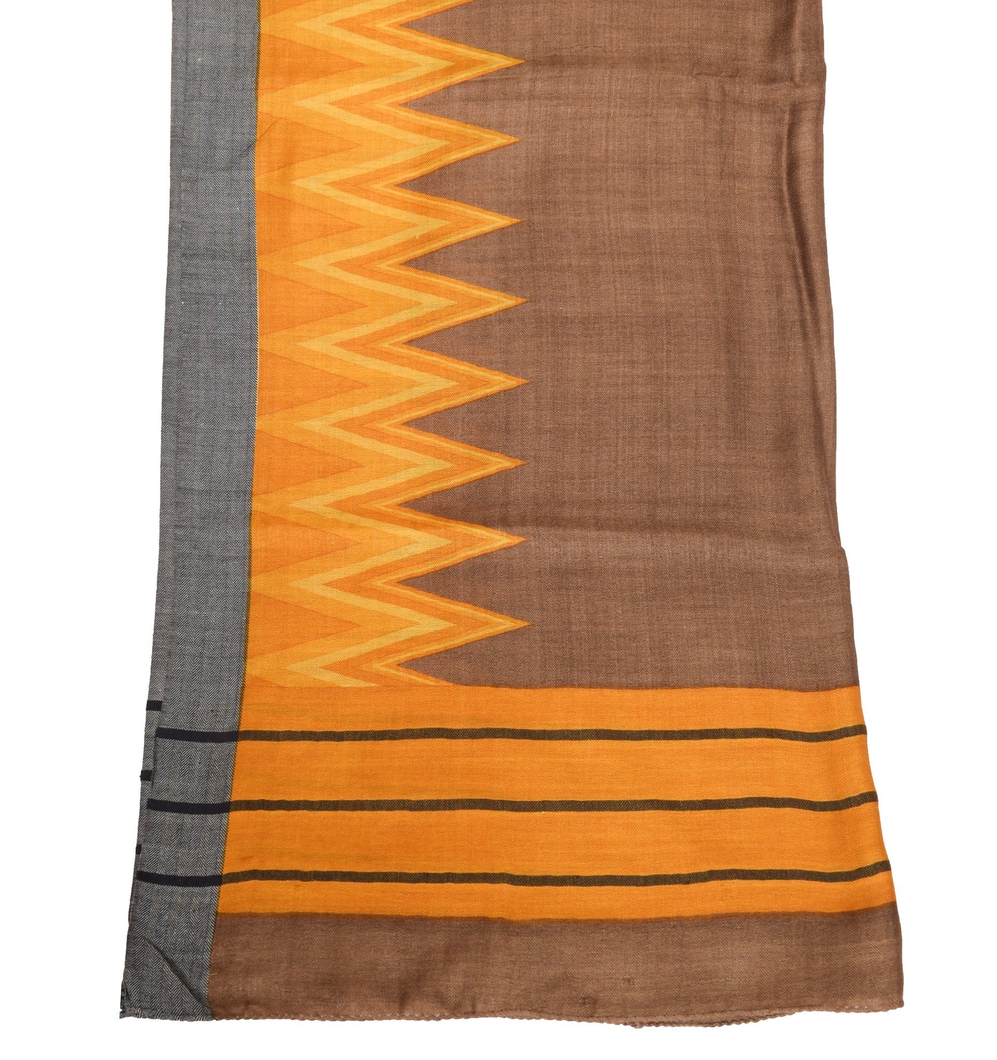 Sushila Vintage Brown Dupatta Pure Woolen Hand Block Printed Soft Long Stole