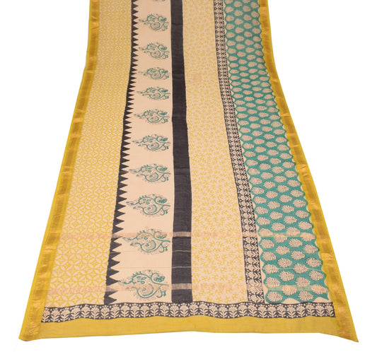 Sushila Vintage Light Brown Dupatta Floral Hand Block Printed Cotton Silk Stole