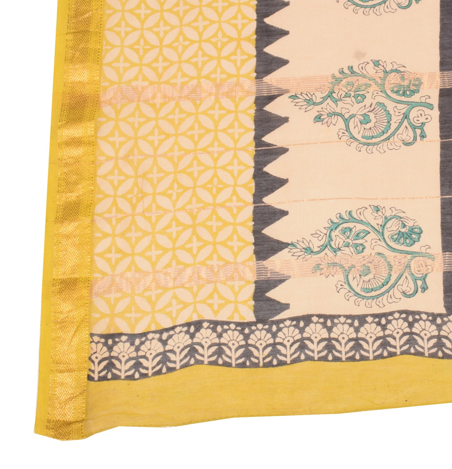 Sushila Vintage Light Brown Dupatta Floral Hand Block Printed Cotton Silk Stole