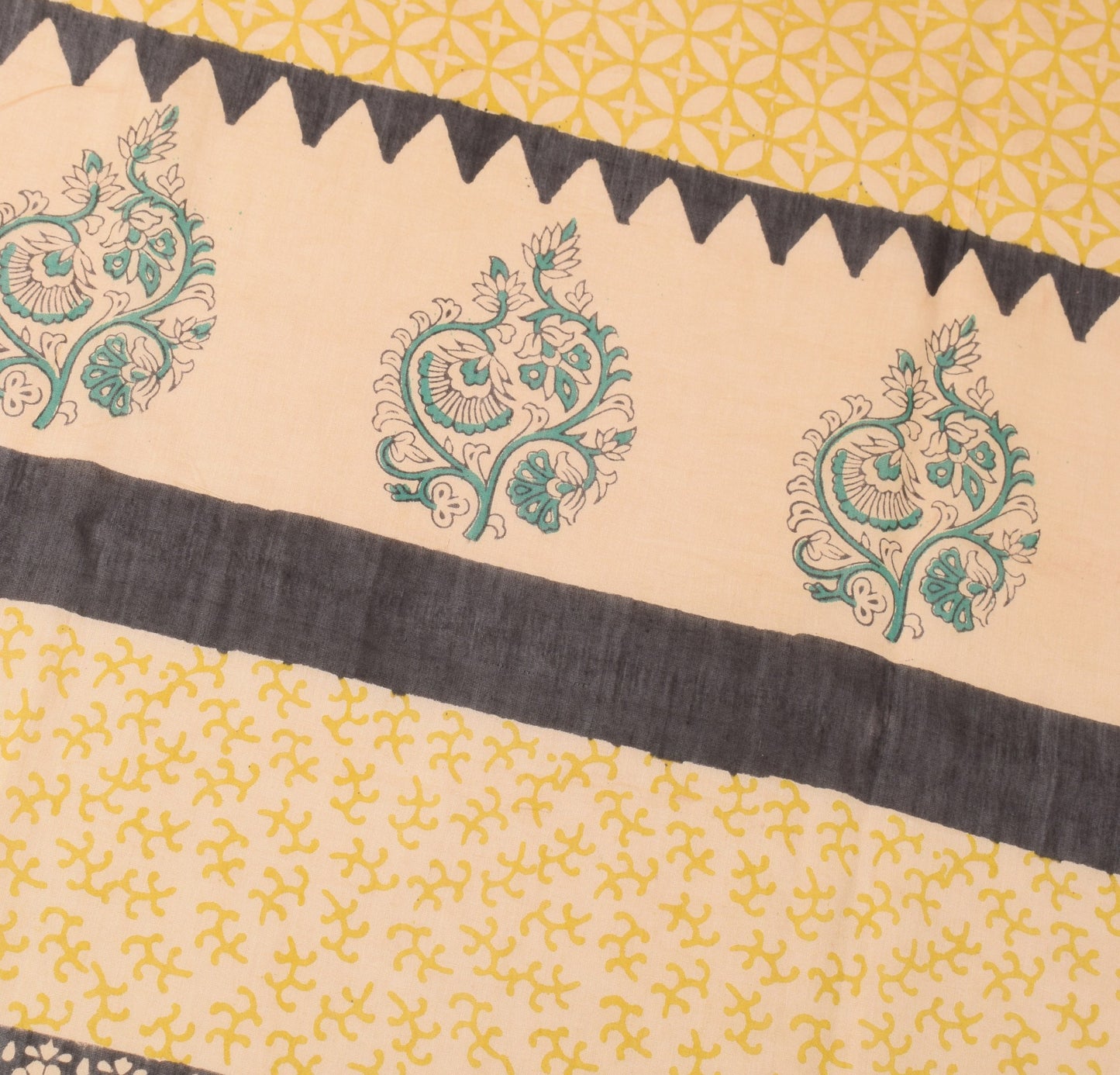 Sushila Vintage Light Brown Dupatta Floral Hand Block Printed Cotton Silk Stole