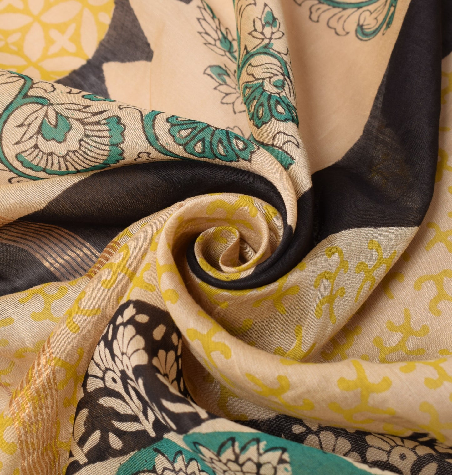 Sushila Vintage Light Brown Dupatta Floral Hand Block Printed Cotton Silk Stole