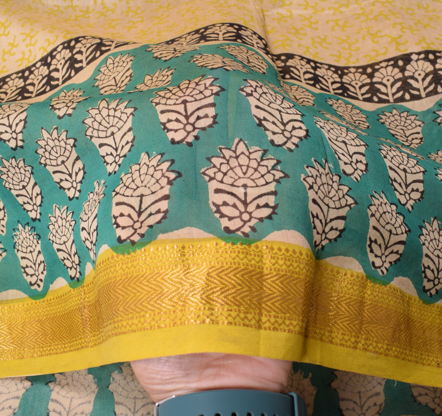 Sushila Vintage Light Brown Dupatta Floral Hand Block Printed Cotton Silk Stole