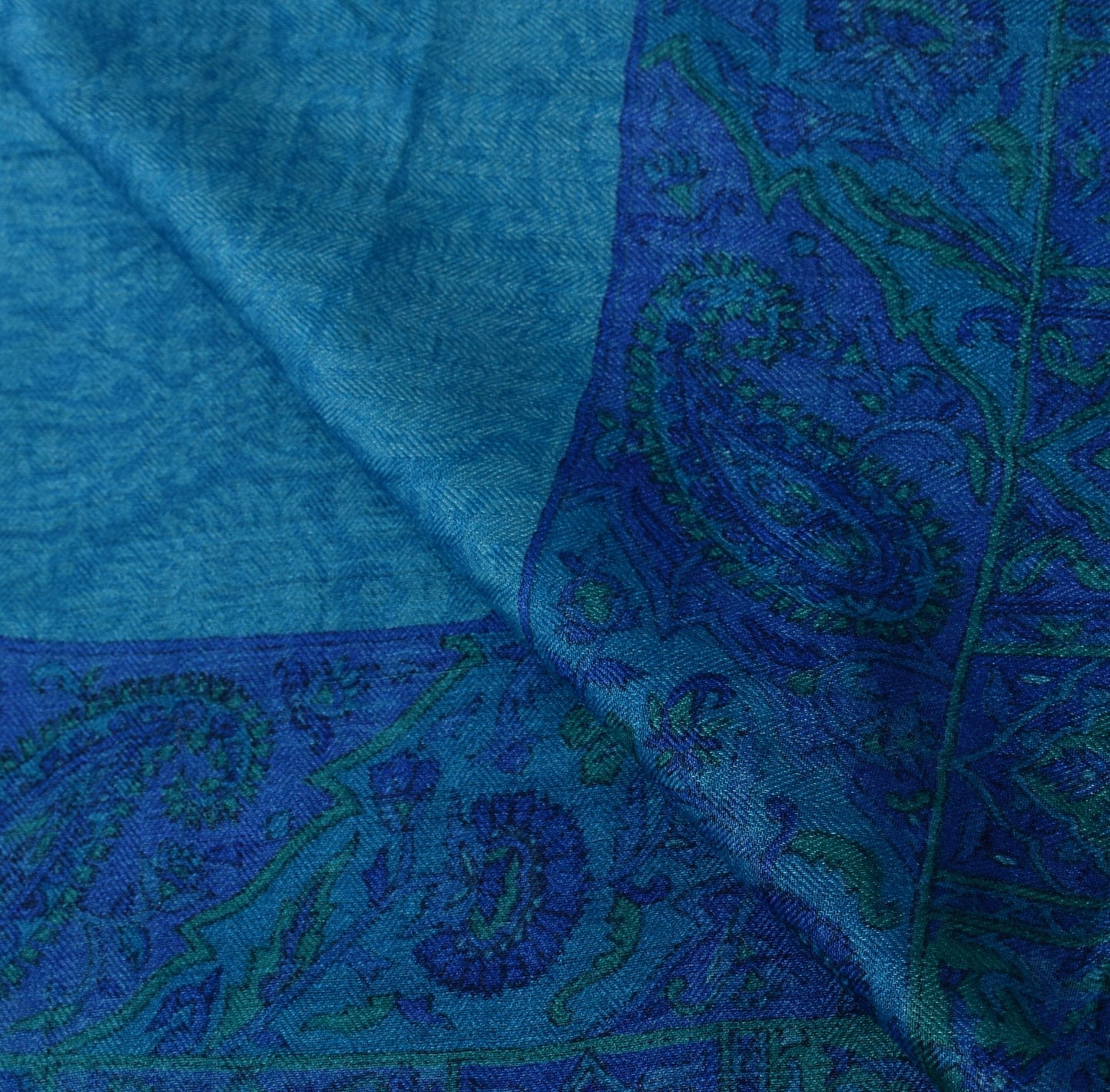 Sushila Vintage Woven Blue Dupatta Pure Woolen Paisley Printed Soft Long Stole