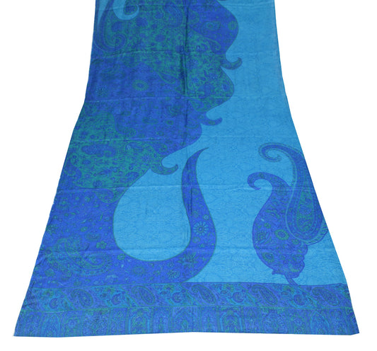 Sushila Vintage Woven Blue Dupatta Pure Woolen Paisley Printed Soft Long Stole